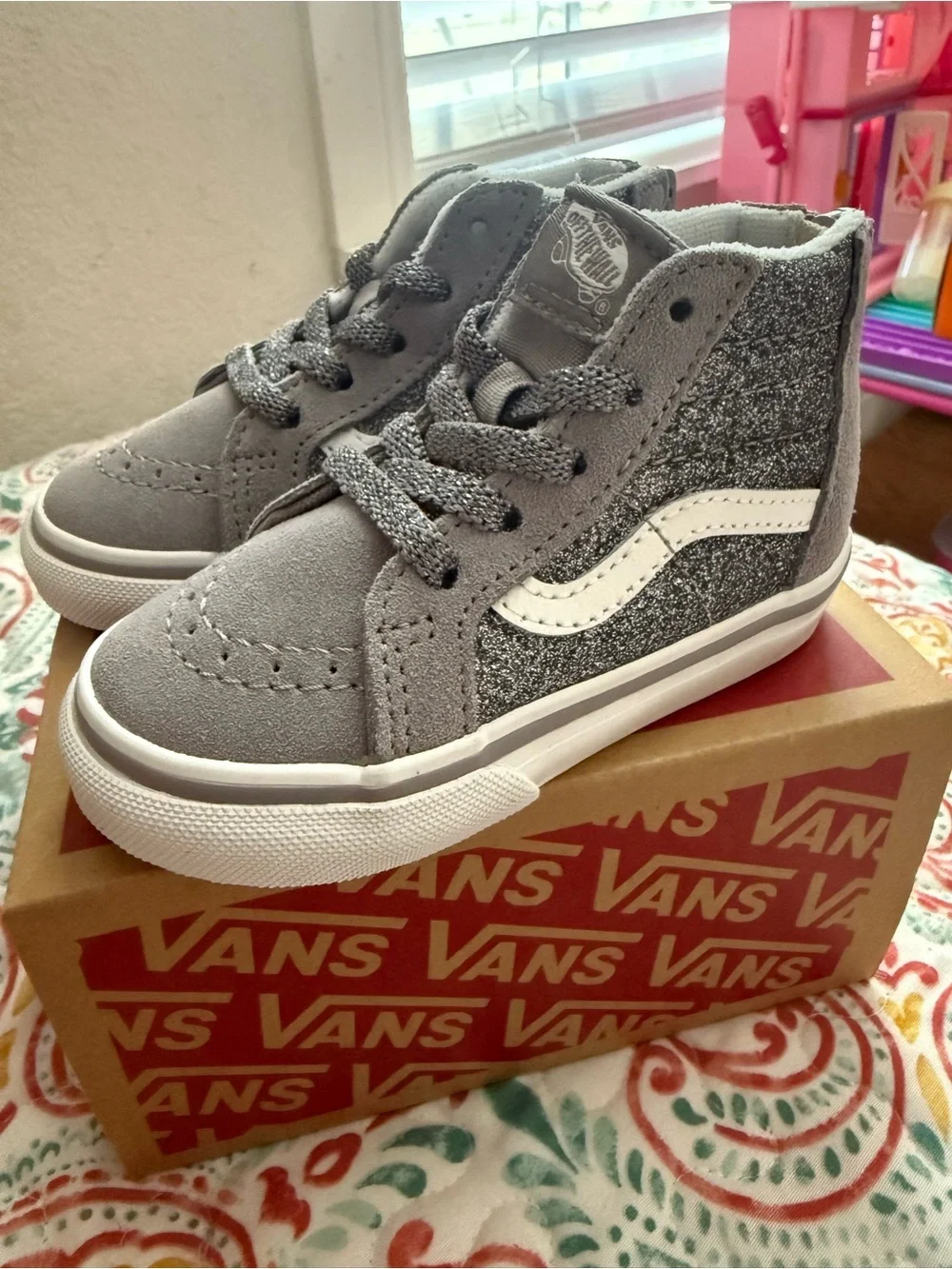 Vans Kids Gray High-Top Sneakers with White Stripe